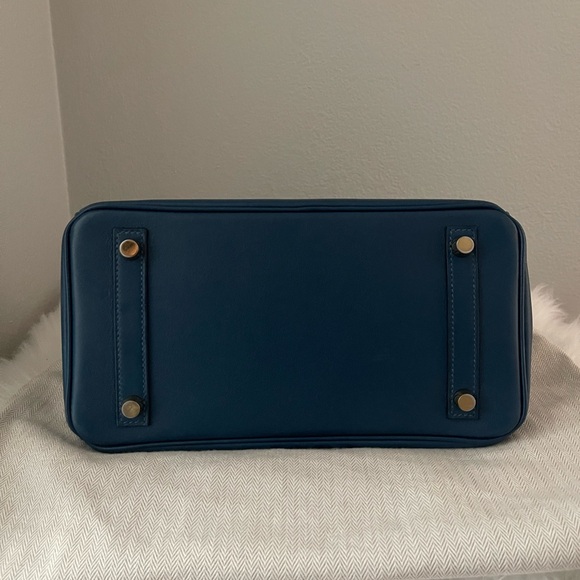 Hermes Deep Blue Satchel with Gold Accents - Picture 17 of 17